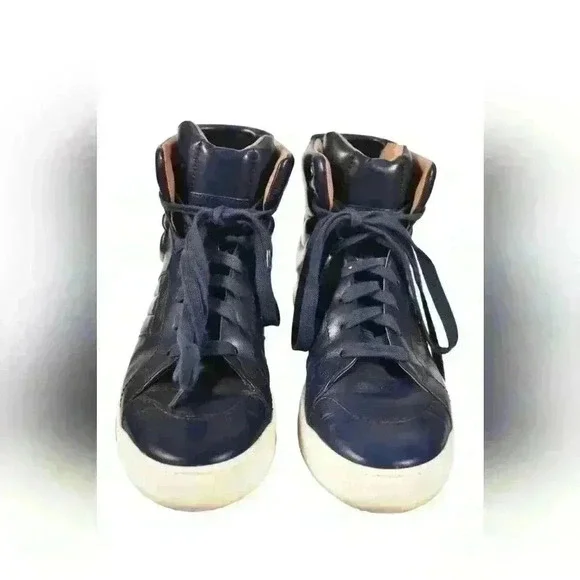 2018 BALLY Navy Blue Calfskin Leather Odar Padded High Top Sneaker  9D Italy - Picture 2 of 7
